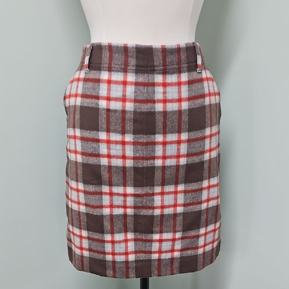 Eddie Bauer Skirt Womens 4 Brown Multi Plaid Wool Cashmere Blend Preppy Academia - Picture 1 of 6